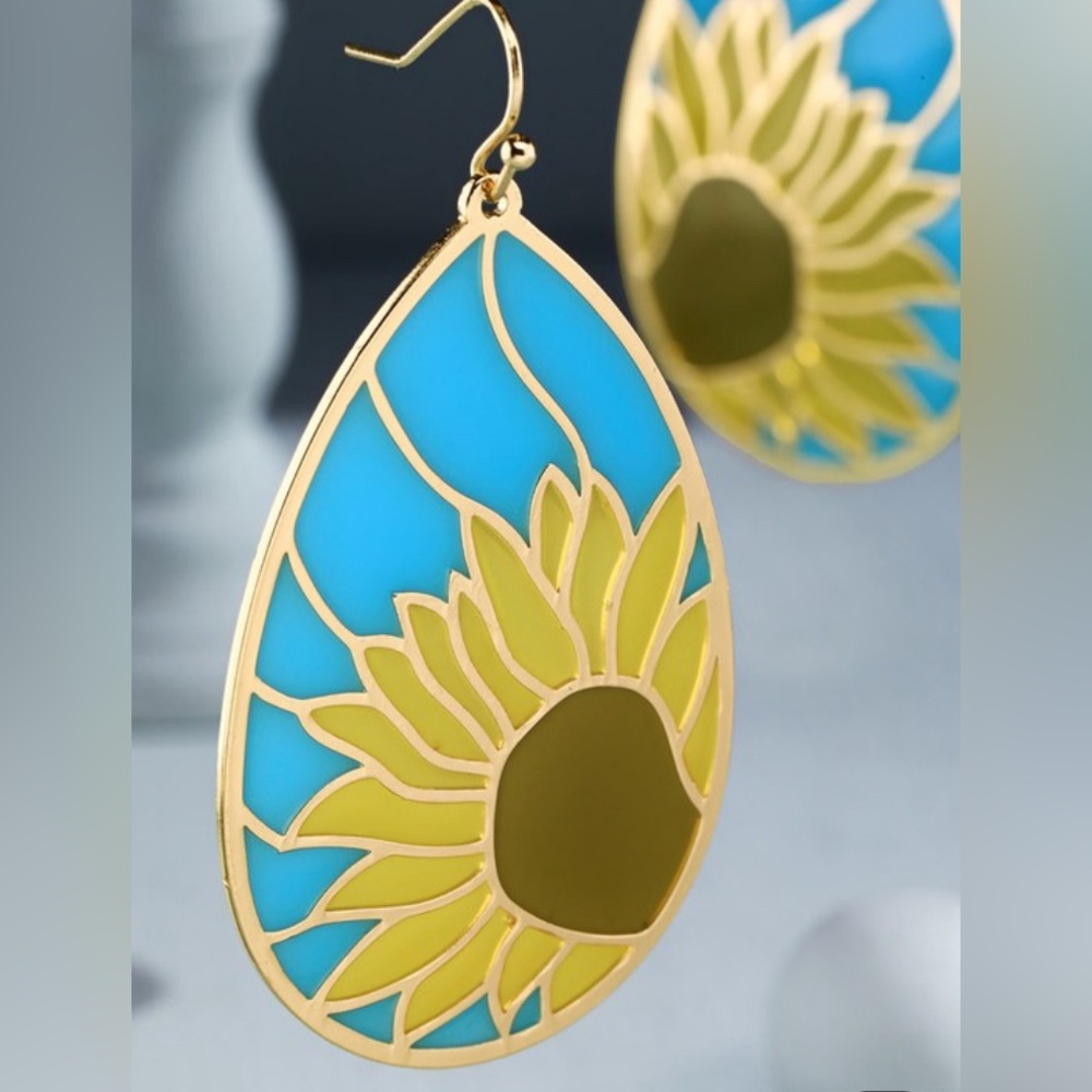 NEW Boutique Sunflower Stained Glass Turquoise Blue Bohemian Hippy Boho